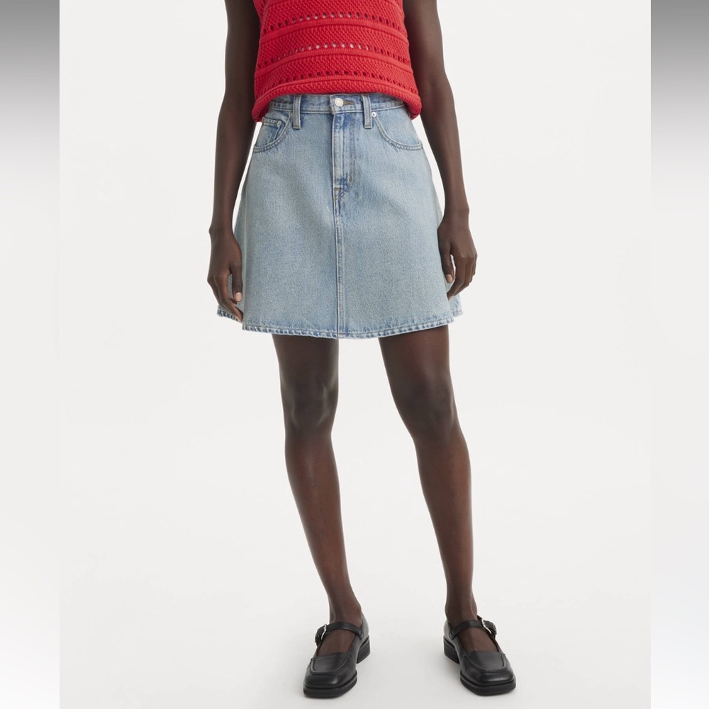NWT Levi's Premium High-Rise A-Line Flounce Mini Denim Skirt Blue-Medium Wash 25 - Picture 5 of 15